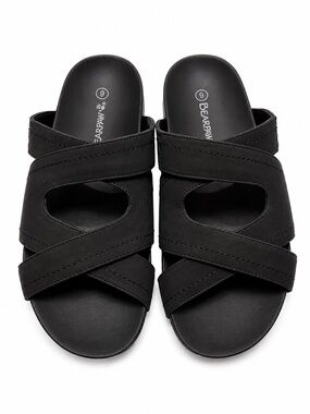BEARPAW Women's Black Slide Sandals size 6 faux leather nwt